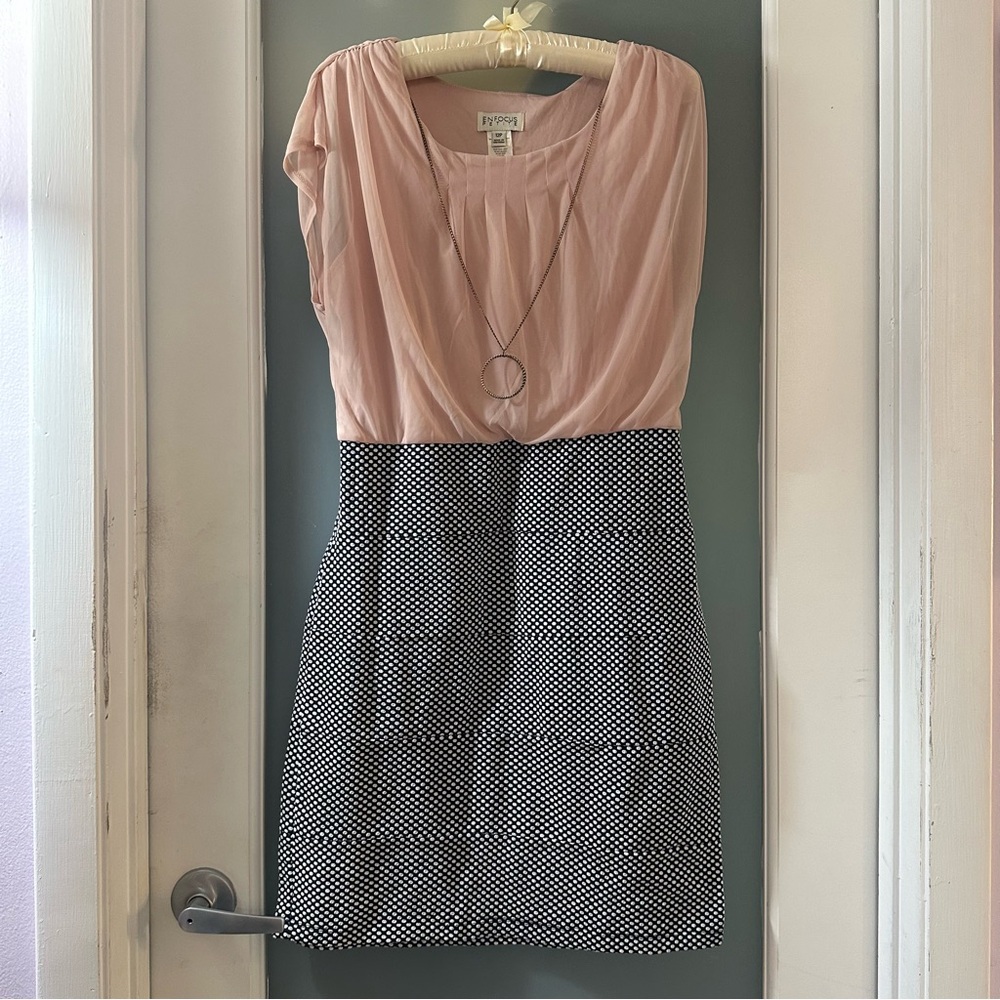 Enfocus Studio Blush / Black & white polka dot Midi Dress